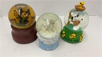 3 musical snow globes: snoopy, pandas, and angels