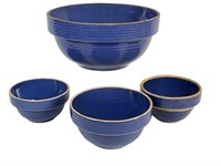 4 Blue Stoneware Mixing Bowls