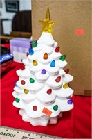 White Ceramic 10"Tall Christmas Tree, Battery