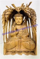 Large Wood Carved Big Buddha in Bodhitree (24"