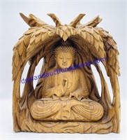 Wood Carved Buddha in Bodhitree Sculpture (13")
