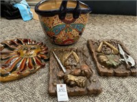 Planter Basket, Sun Decor And Ceramic  Wall