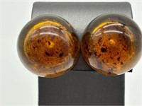 Vintage Amber Lucite Button Style Earrings