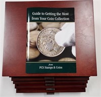 Wooden case with 36 Historic US. Coins
