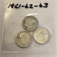 SILVER Roosevelt Dime LOT 1961 1962 & 1963