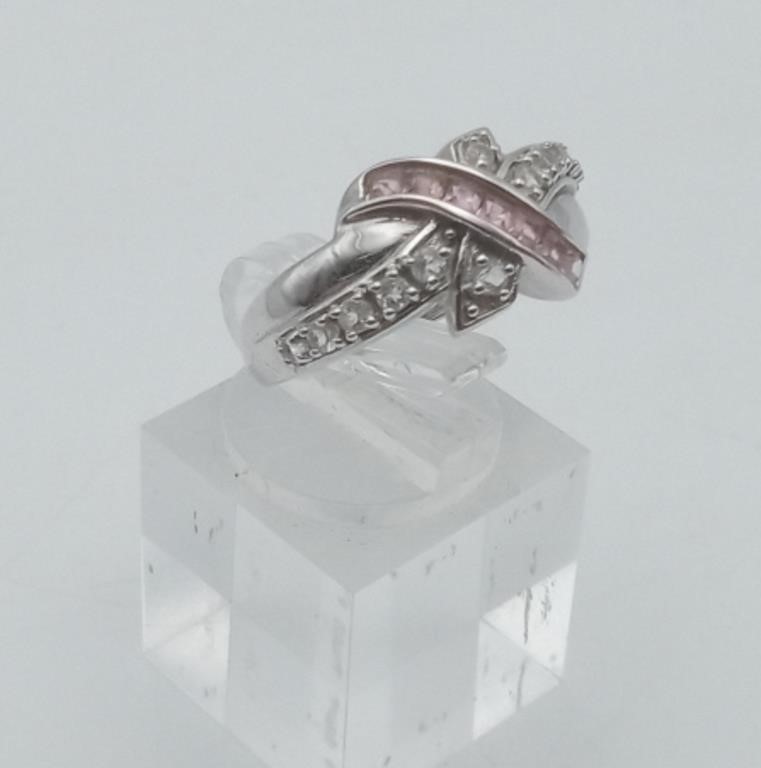 Sterling Like New Pink & White CZ Ring