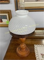 Wooden table lamp with hobnail lampshade