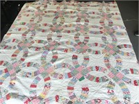 Vintage Double Wedding Ring Quilt 76"x76"
