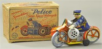MARX SPARKLING POLICE CYCLE WITH SIDECAR