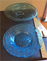 Blue glass bowl & plate