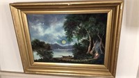 Antique Framed reverse painting on glass camping