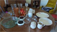 VARIETY OF VASES- DECORATIVE PLATES AND CREAM AND