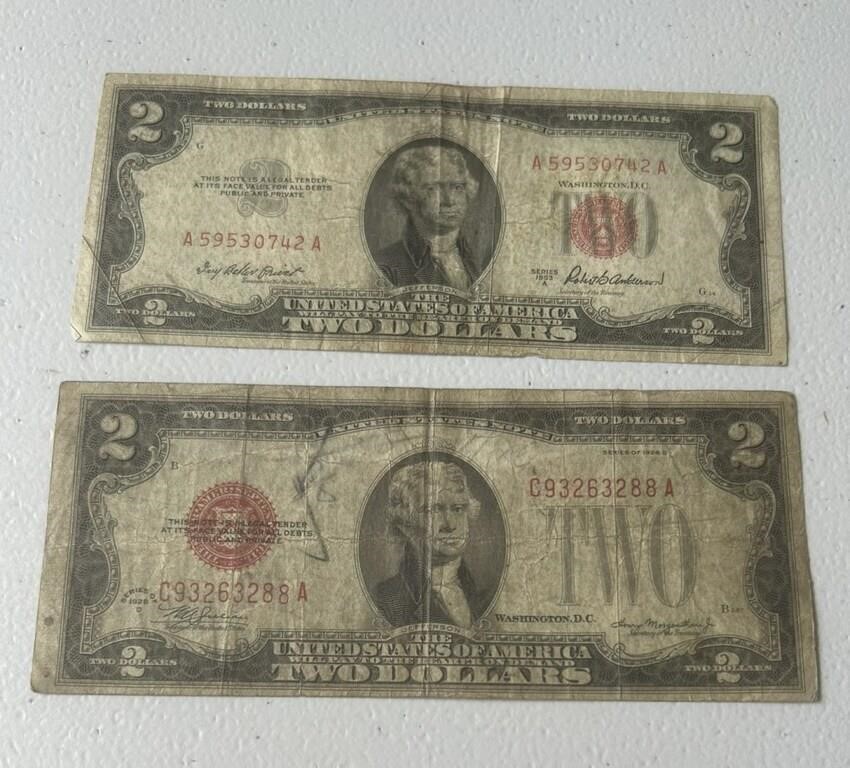 Two Dollar USD Bills - Lot of 2