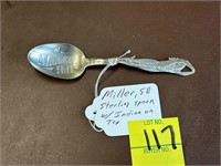 Miller, SD Sterling Silver Spoon w/Indian Handle
