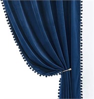 Pompom Blue Velvet Curtains for Bedroom Windows