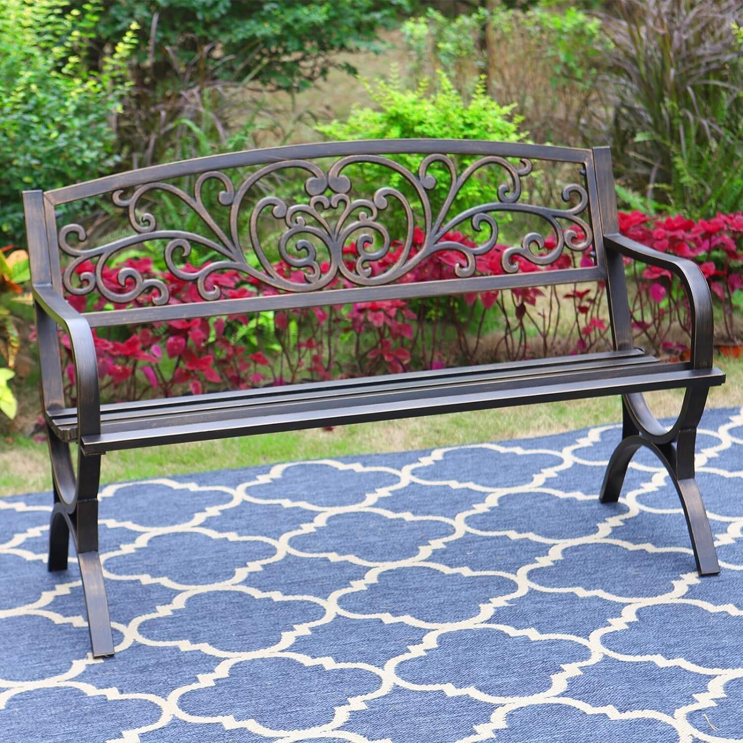 MFSTUDIO 50 Outdoor Garden Bench  Cast Iron Frame