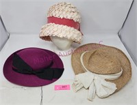 (3) Vtg Hats Cloche, Straw, Wool