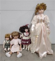 (AN) Lot of 4 dolls the largest measures 27" tall