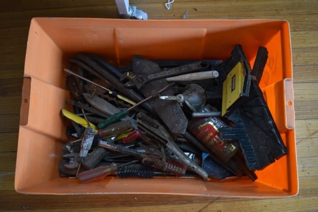 Tote of Large Assortment of Tools