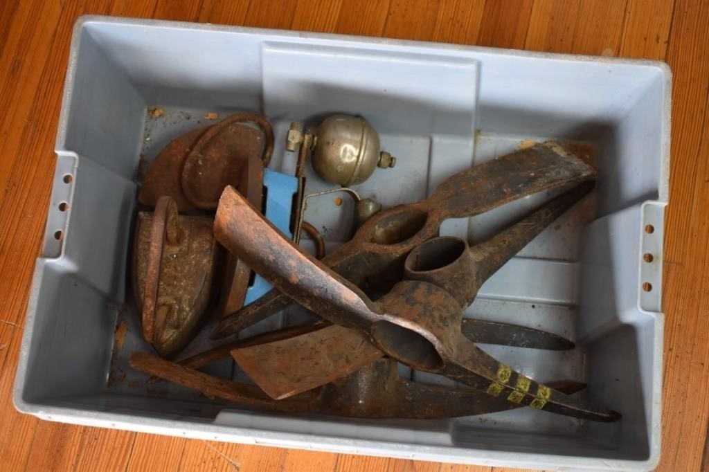 Tote of Old Irons and Pickaxe Heads