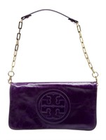 Tory Burch Purple Leather Chain-Link Shoulder Bag