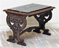 Well Carved Trestle Base Oak Coffee Table.