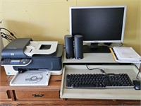 Dell Monitor, speakers ,keyboard & mouse, plus HP