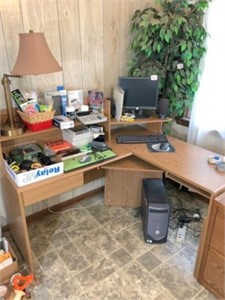 L-shape desk & office supplies