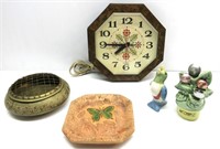 Timex Elect. Clock, Bud Vase, Butterfly Trinket