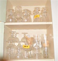 2 SHELVES OF CLEAR GLASSWARE