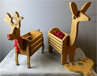 2 Vintage Wood Reindeer Storage Caddies
