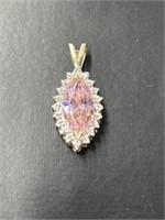 14 Kt Gold Pink Ice Crystal And Diamond Pendant