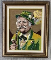 Needlepoint Portrait Man with Pipe