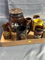 Miscellaneous mugs and jar