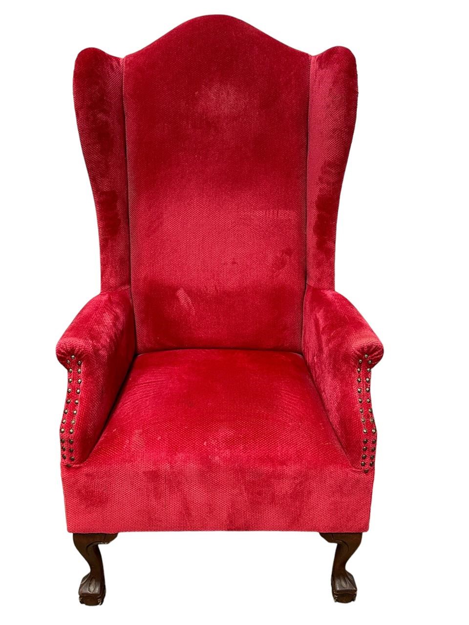 Red Velvet Wingback Chair