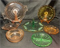 10 Pieces of  Colored Depression Glass