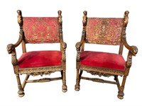 2 EXCEPTIONAL HEAVY CARVED ARM CHAIRS