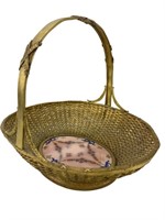 Sevres Limoges Style Woven French Bow Brass Basket