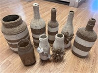 Lot of 8 home decor wrapped bottles