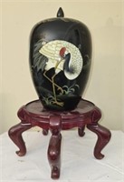 Decorative Black Ceramic Bird Ginger Jar with Lid