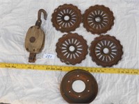 Wooden pulley, planter plates