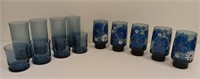 Vintage Libbey Blue Flower, Dusky Blue Glass Sets