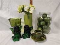 Green Pedestal Glass Vase, Green Frosted Glass