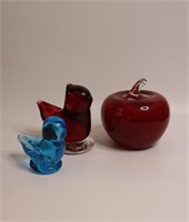 3 Pcs Glass Birds & Apple