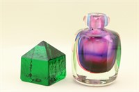 V. Nason Murano Glass Cube & Glass Bottle