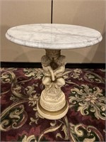 Plaster Cherub & Marble Pedestal Table