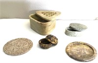 Collection Of Carved Soapstone Trinket Boxes Etc