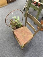 Antique Wicker Chair & Wicker Basket, 33"Tall