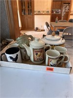 Rooster Tea Kettle & Mugs (Flat Full)