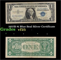 1957B $1 Blue Seal Silver Certificate Grades vf+